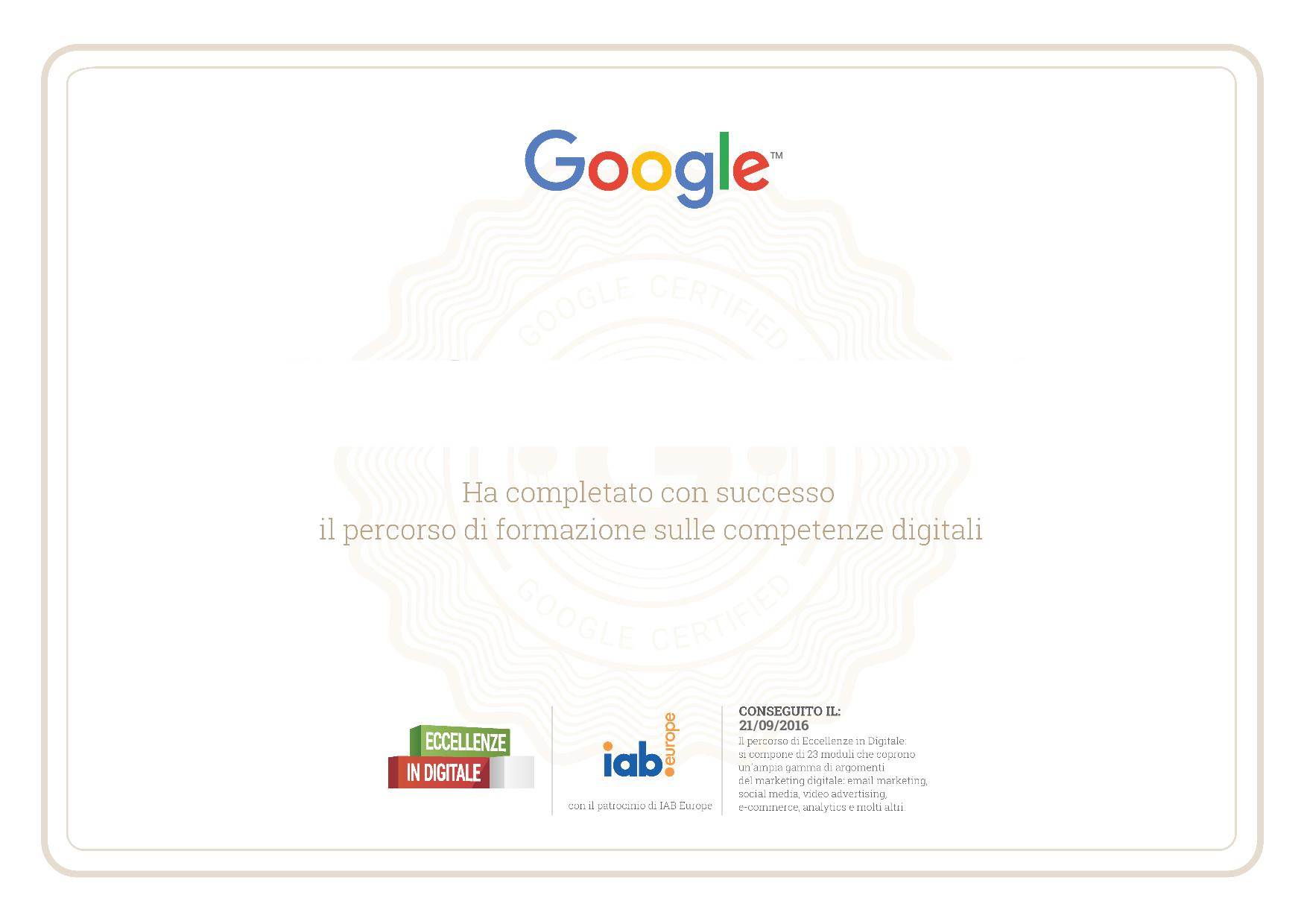 Certificato Eccellenze in Digitale